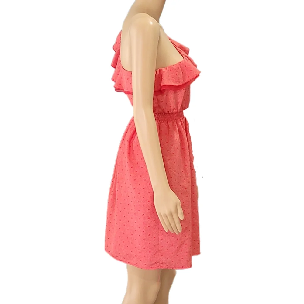 I LOVE H81 Salmon Color One shoulder polka dot dress small NWOT - Picture 3 of 6